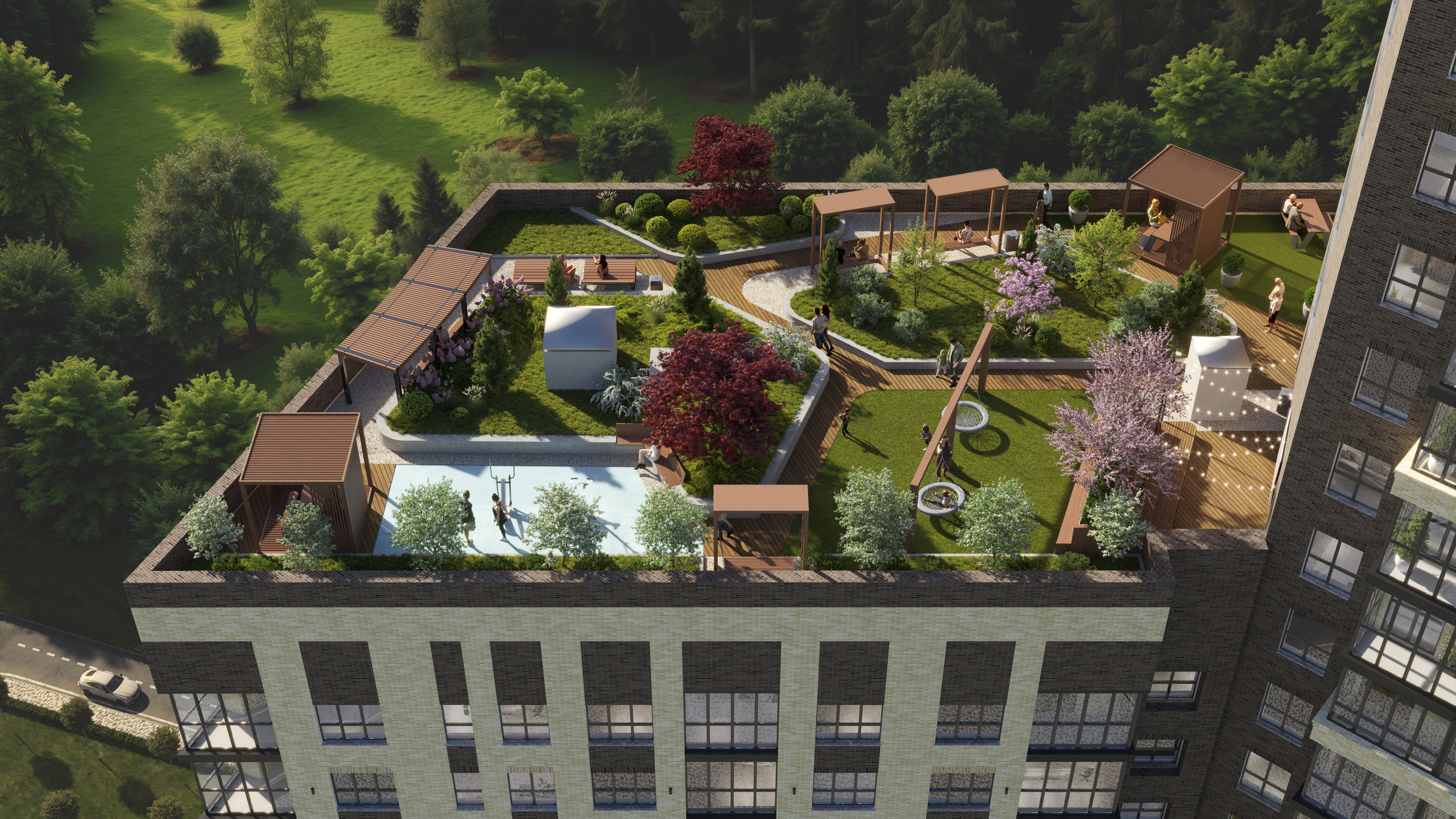 Эксклюзивное пространство для резидентов нашего комплекса. Панорамная зона — это ваша личная смотровая площадка, идеальное место для отдыха, встреч с друзьями или просто минут уединения. Откройте для себя новый уровень жизни с захватывающими видами, доступными только вам.